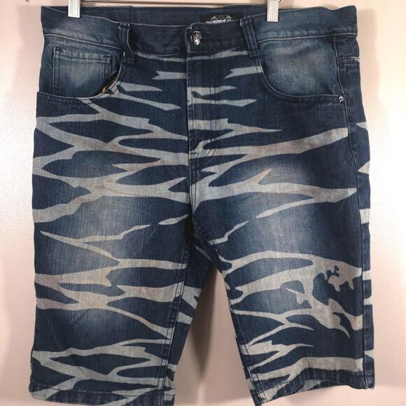Diamond Stash Shorts  Mens 36 Denim Blue Jean Zebra Camo Animal Print - Picture 1 of 15
